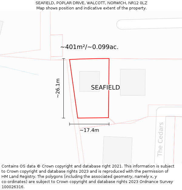 SEAFIELD, POPLAR DRIVE, WALCOTT, NORWICH, NR12 0LZ: Plot and title map