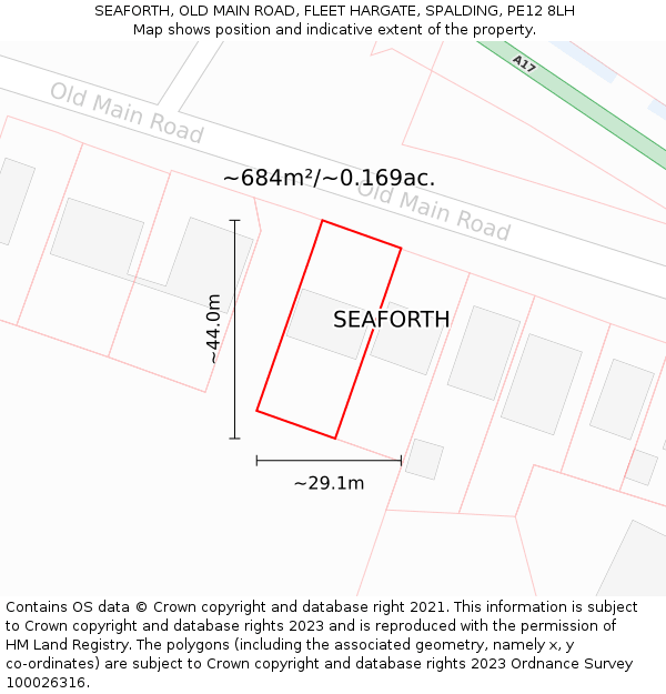 SEAFORTH, OLD MAIN ROAD, FLEET HARGATE, SPALDING, PE12 8LH: Plot and title map
