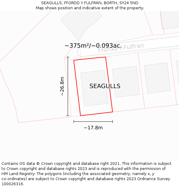 SEAGULLS, FFORDD Y FULFRAN, BORTH, SY24 5ND: Plot and title map