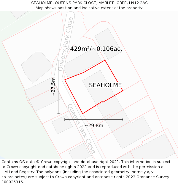 SEAHOLME, QUEENS PARK CLOSE, MABLETHORPE, LN12 2AS: Plot and title map