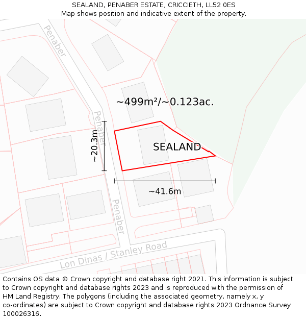 SEALAND, PENABER ESTATE, CRICCIETH, LL52 0ES: Plot and title map