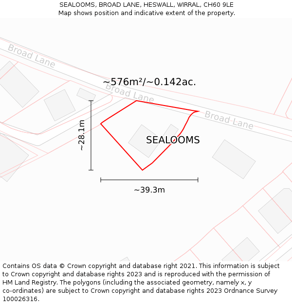 SEALOOMS, BROAD LANE, HESWALL, WIRRAL, CH60 9LE: Plot and title map