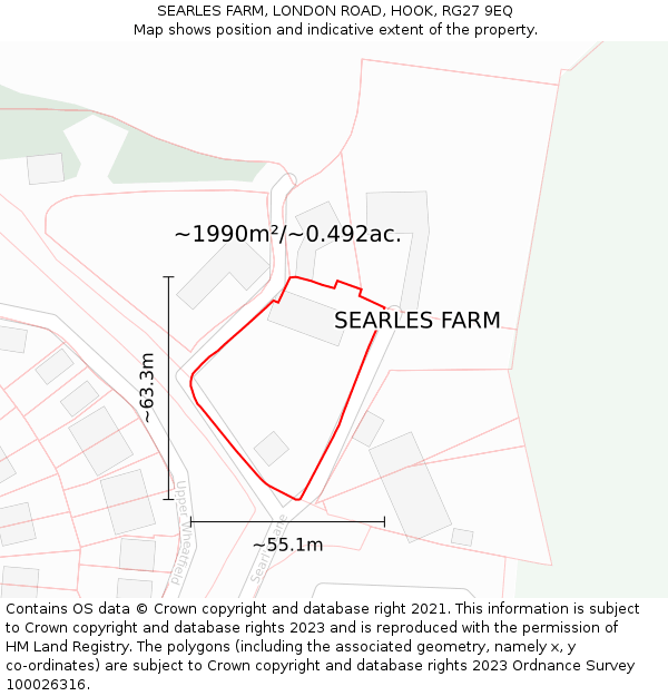 SEARLES FARM, LONDON ROAD, HOOK, RG27 9EQ: Plot and title map