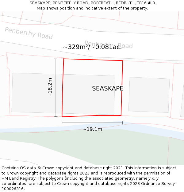 SEASKAPE, PENBERTHY ROAD, PORTREATH, REDRUTH, TR16 4LR: Plot and title map