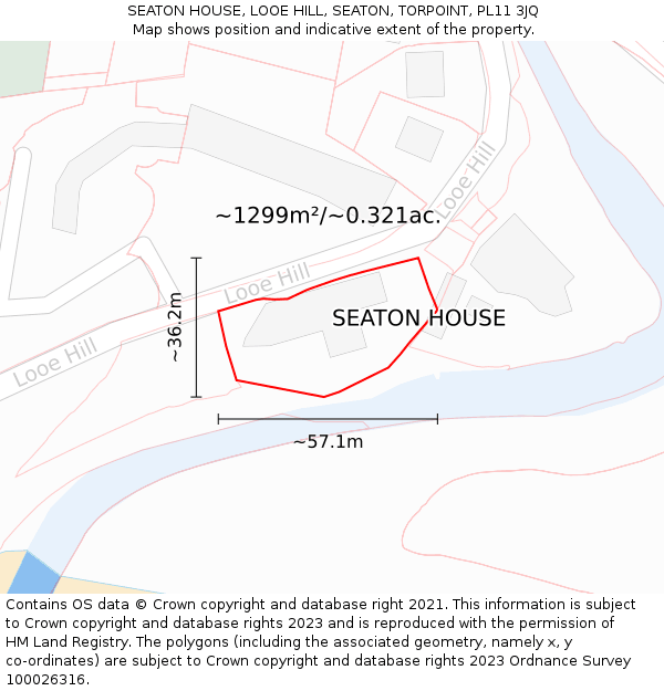SEATON HOUSE, LOOE HILL, SEATON, TORPOINT, PL11 3JQ: Plot and title map