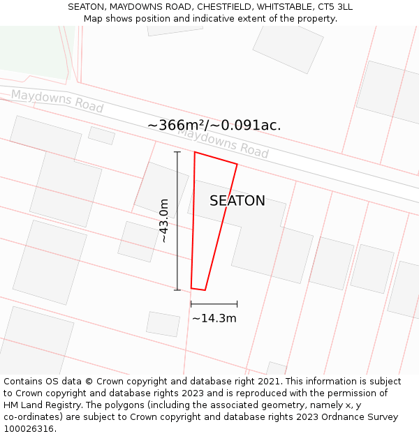 SEATON, MAYDOWNS ROAD, CHESTFIELD, WHITSTABLE, CT5 3LL: Plot and title map