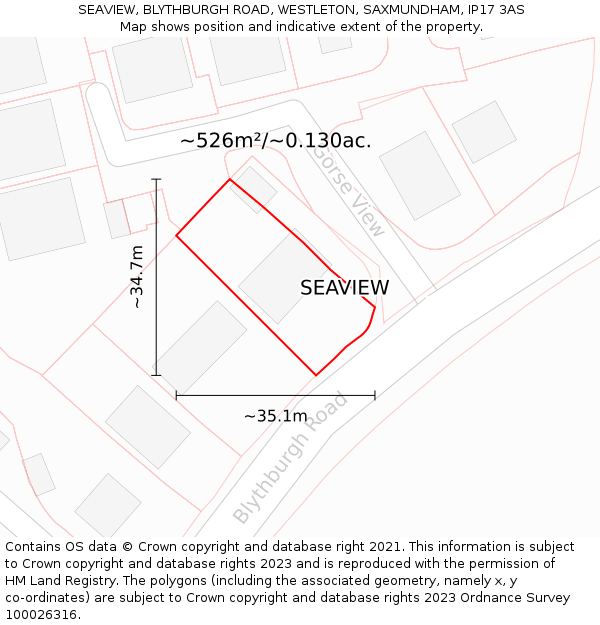 SEAVIEW, BLYTHBURGH ROAD, WESTLETON, SAXMUNDHAM, IP17 3AS: Plot and title map