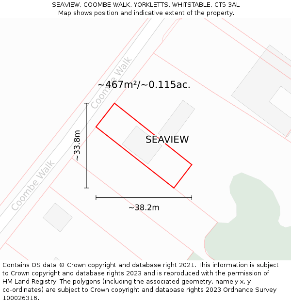 SEAVIEW, COOMBE WALK, YORKLETTS, WHITSTABLE, CT5 3AL: Plot and title map