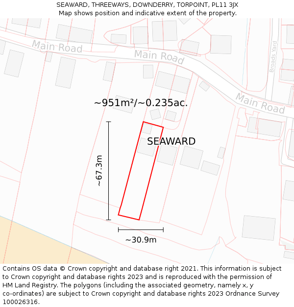 SEAWARD, THREEWAYS, DOWNDERRY, TORPOINT, PL11 3JX: Plot and title map