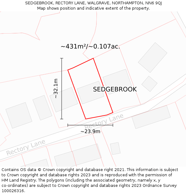 SEDGEBROOK, RECTORY LANE, WALGRAVE, NORTHAMPTON, NN6 9QJ: Plot and title map