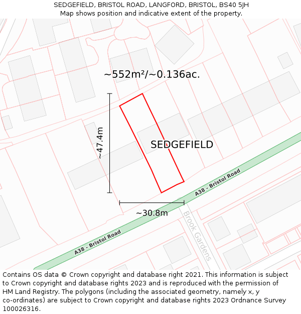 SEDGEFIELD, BRISTOL ROAD, LANGFORD, BRISTOL, BS40 5JH: Plot and title map