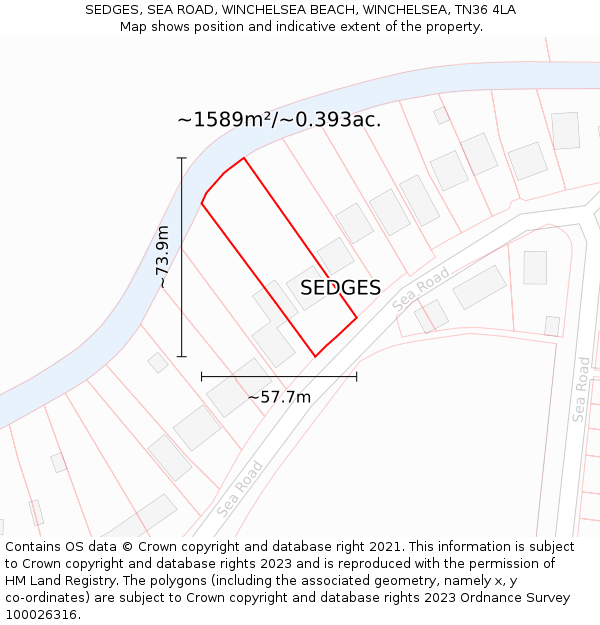 SEDGES, SEA ROAD, WINCHELSEA BEACH, WINCHELSEA, TN36 4LA: Plot and title map