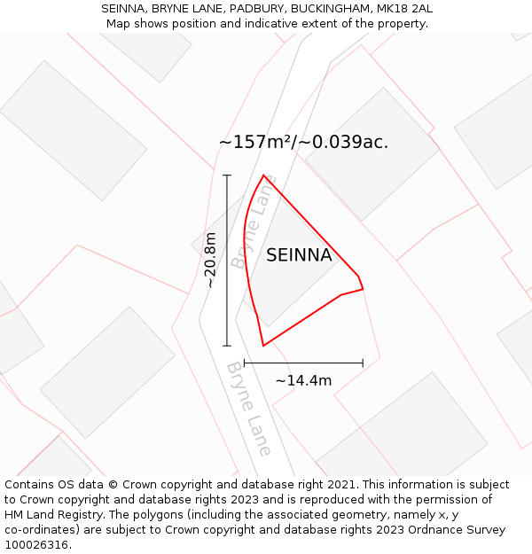 SEINNA, BRYNE LANE, PADBURY, BUCKINGHAM, MK18 2AL: Plot and title map