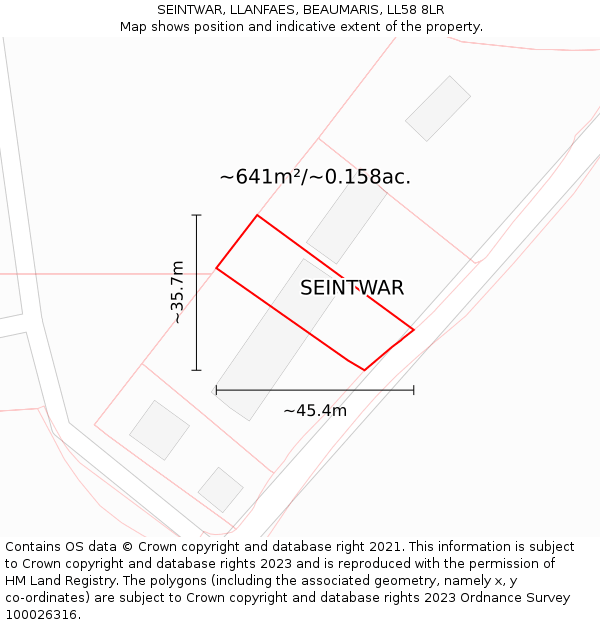 SEINTWAR, LLANFAES, BEAUMARIS, LL58 8LR: Plot and title map