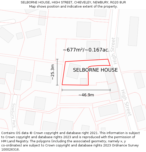 SELBORNE HOUSE, HIGH STREET, CHIEVELEY, NEWBURY, RG20 8UR: Plot and title map