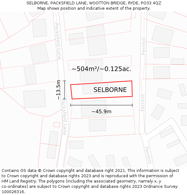 SELBORNE, PACKSFIELD LANE, WOOTTON BRIDGE, RYDE, PO33 4QZ: Plot and title map