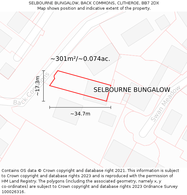 SELBOURNE BUNGALOW, BACK COMMONS, CLITHEROE, BB7 2DX: Plot and title map