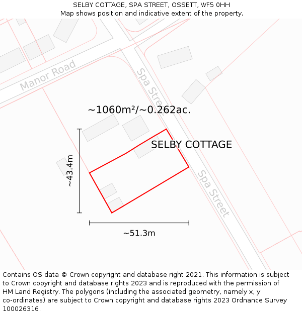 SELBY COTTAGE, SPA STREET, OSSETT, WF5 0HH: Plot and title map