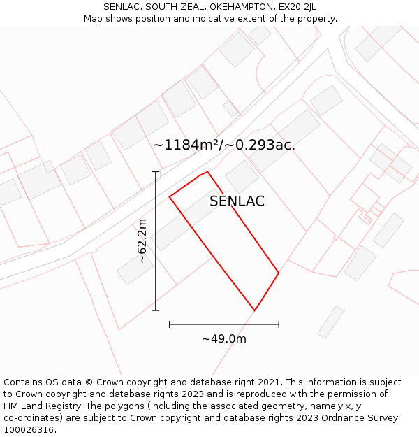 SENLAC, SOUTH ZEAL, OKEHAMPTON, EX20 2JL: Plot and title map