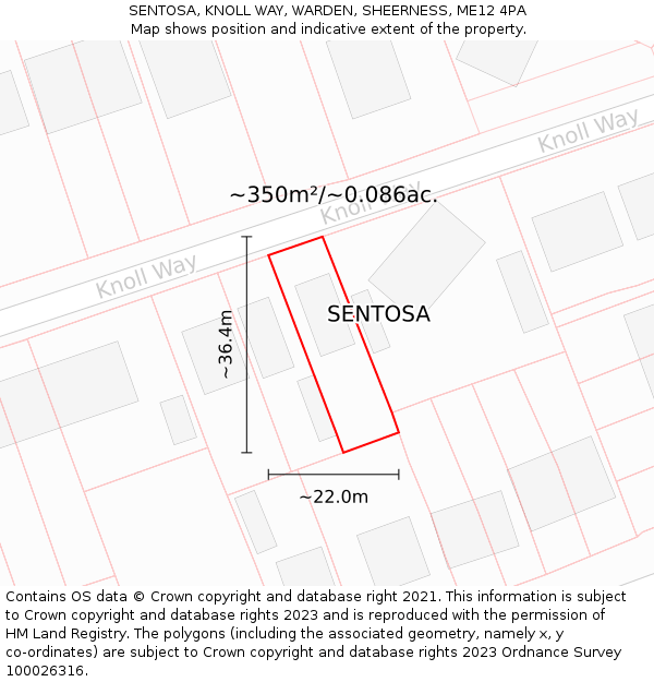 SENTOSA, KNOLL WAY, WARDEN, SHEERNESS, ME12 4PA: Plot and title map