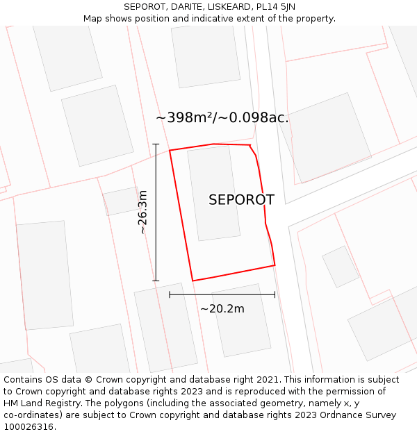 SEPOROT, DARITE, LISKEARD, PL14 5JN: Plot and title map