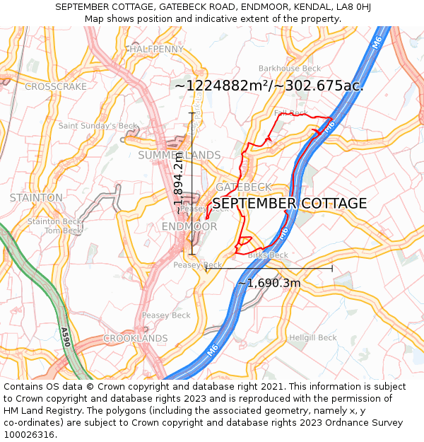 SEPTEMBER COTTAGE, GATEBECK ROAD, ENDMOOR, KENDAL, LA8 0HJ: Plot and title map