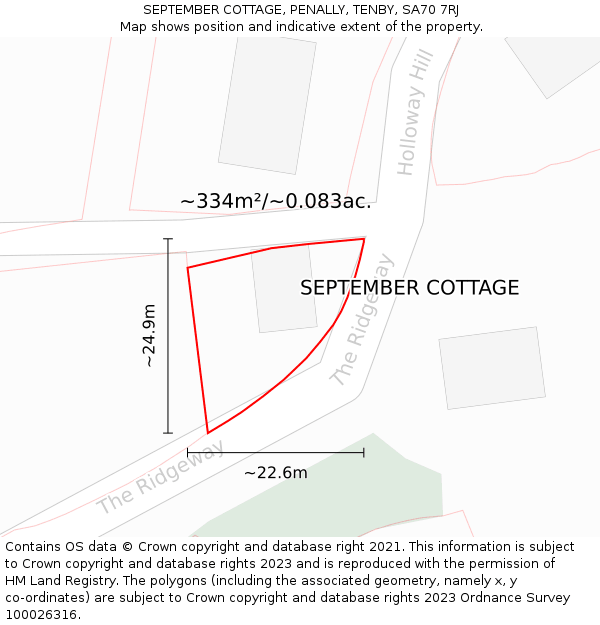SEPTEMBER COTTAGE, PENALLY, TENBY, SA70 7RJ: Plot and title map