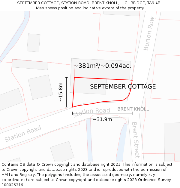 SEPTEMBER COTTAGE, STATION ROAD, BRENT KNOLL, HIGHBRIDGE, TA9 4BH: Plot and title map