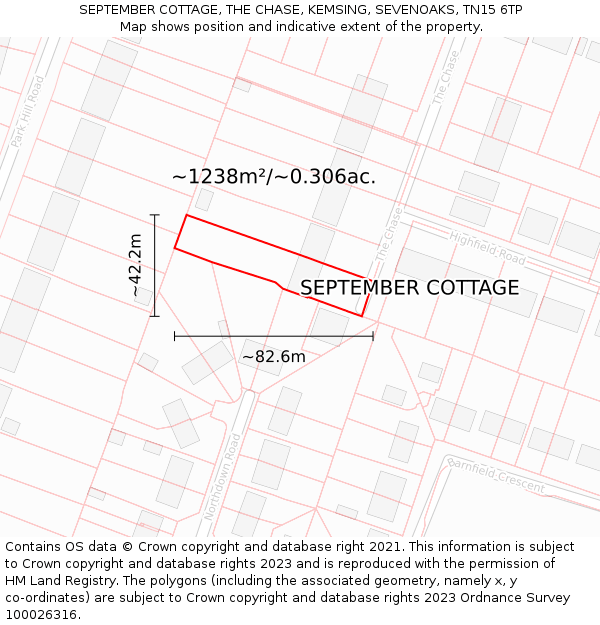 SEPTEMBER COTTAGE, THE CHASE, KEMSING, SEVENOAKS, TN15 6TP: Plot and title map