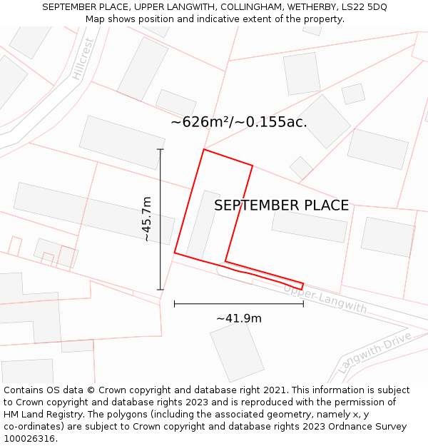 SEPTEMBER PLACE, UPPER LANGWITH, COLLINGHAM, WETHERBY, LS22 5DQ: Plot and title map