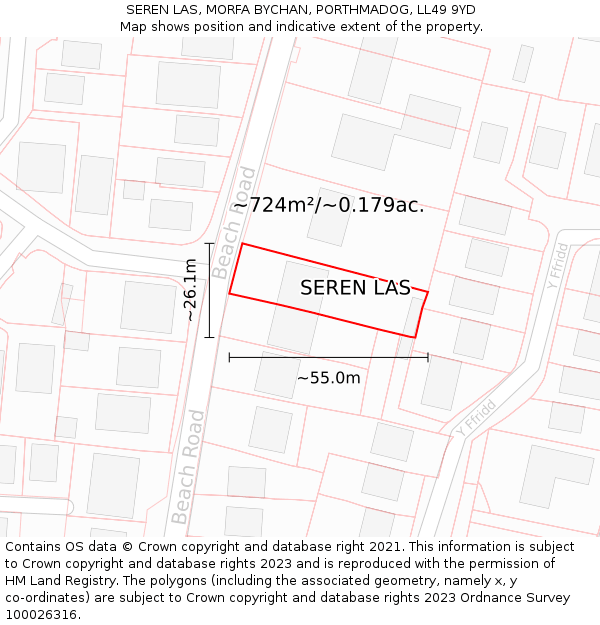 SEREN LAS, MORFA BYCHAN, PORTHMADOG, LL49 9YD: Plot and title map