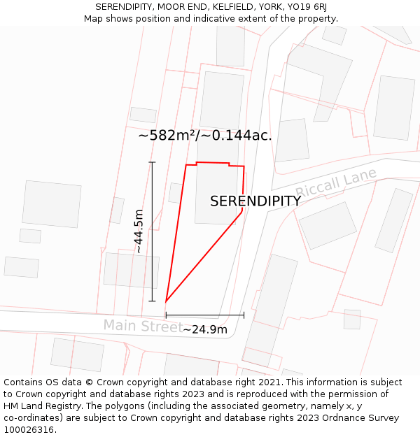 SERENDIPITY, MOOR END, KELFIELD, YORK, YO19 6RJ: Plot and title map