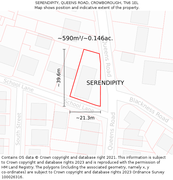 SERENDIPITY, QUEENS ROAD, CROWBOROUGH, TN6 1EL: Plot and title map