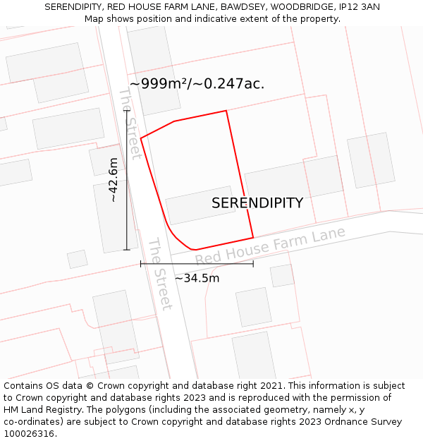 SERENDIPITY, RED HOUSE FARM LANE, BAWDSEY, WOODBRIDGE, IP12 3AN: Plot and title map
