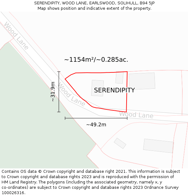 SERENDIPITY, WOOD LANE, EARLSWOOD, SOLIHULL, B94 5JP: Plot and title map