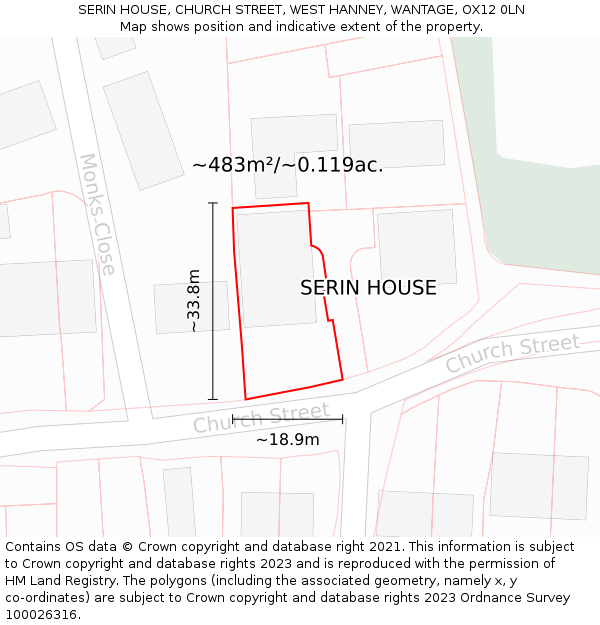 SERIN HOUSE, CHURCH STREET, WEST HANNEY, WANTAGE, OX12 0LN: Plot and title map