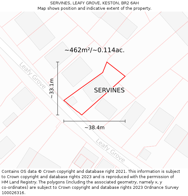 SERVINES, LEAFY GROVE, KESTON, BR2 6AH: Plot and title map