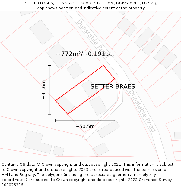 SETTER BRAES, DUNSTABLE ROAD, STUDHAM, DUNSTABLE, LU6 2QJ: Plot and title map