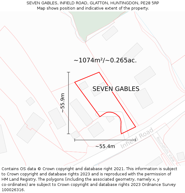 SEVEN GABLES, INFIELD ROAD, GLATTON, HUNTINGDON, PE28 5RP: Plot and title map