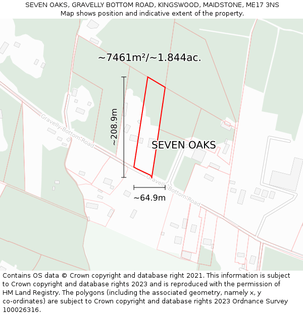 SEVEN OAKS, GRAVELLY BOTTOM ROAD, KINGSWOOD, MAIDSTONE, ME17 3NS: Plot and title map