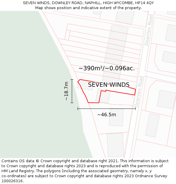 SEVEN WINDS, DOWNLEY ROAD, NAPHILL, HIGH WYCOMBE, HP14 4QY: Plot and title map