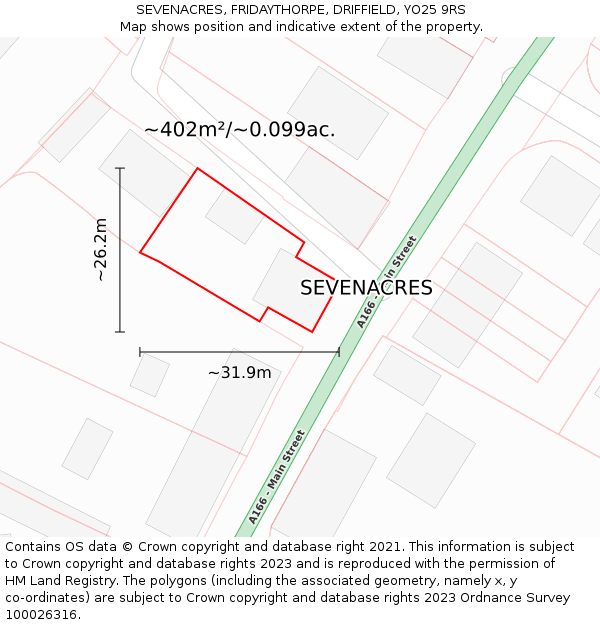 SEVENACRES, FRIDAYTHORPE, DRIFFIELD, YO25 9RS: Plot and title map