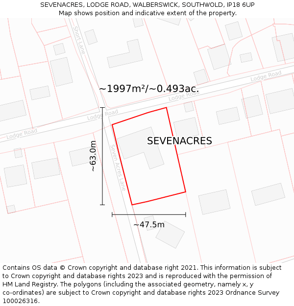 SEVENACRES, LODGE ROAD, WALBERSWICK, SOUTHWOLD, IP18 6UP: Plot and title map