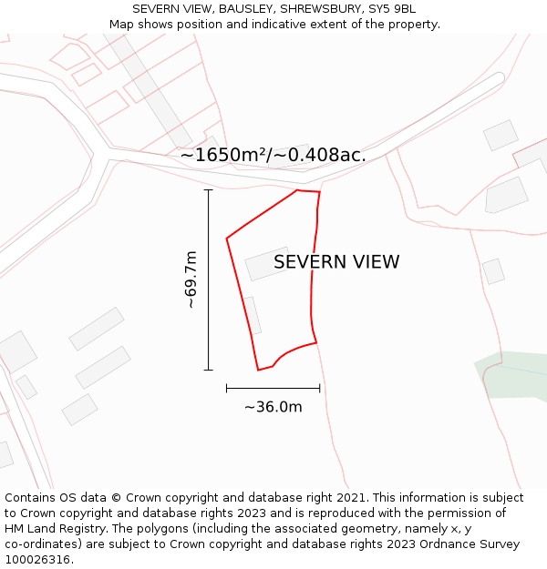SEVERN VIEW, BAUSLEY, SHREWSBURY, SY5 9BL: Plot and title map