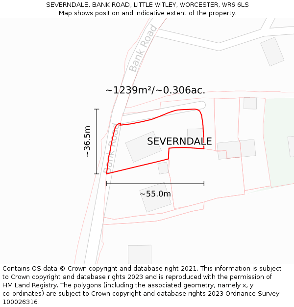 SEVERNDALE, BANK ROAD, LITTLE WITLEY, WORCESTER, WR6 6LS: Plot and title map