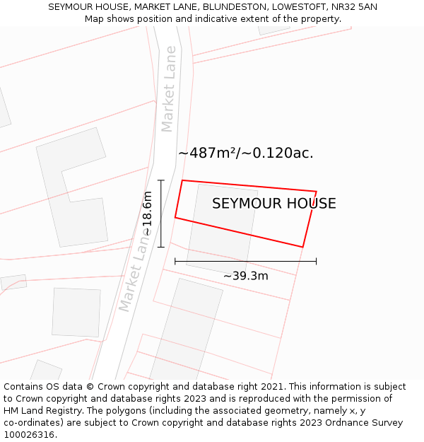 SEYMOUR HOUSE, MARKET LANE, BLUNDESTON, LOWESTOFT, NR32 5AN: Plot and title map