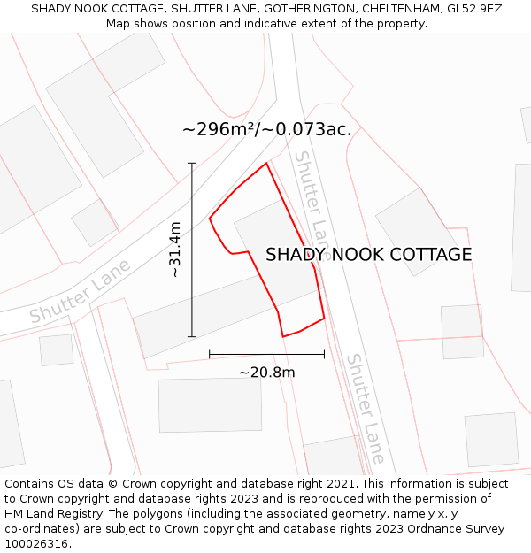 SHADY NOOK COTTAGE, SHUTTER LANE, GOTHERINGTON, CHELTENHAM, GL52 9EZ: Plot and title map