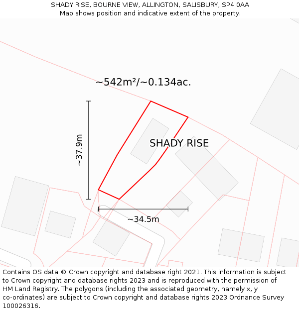 SHADY RISE, BOURNE VIEW, ALLINGTON, SALISBURY, SP4 0AA: Plot and title map