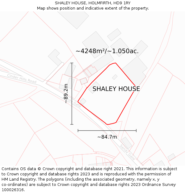 SHALEY HOUSE, HOLMFIRTH, HD9 1RY: Plot and title map