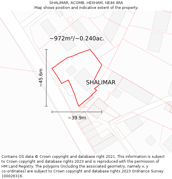 SHALIMAR, ACOMB, HEXHAM, NE46 4RA: Plot and title map